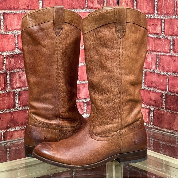 Frye Melissa pull on leather boots cognac brown Sz. 7 •3475456